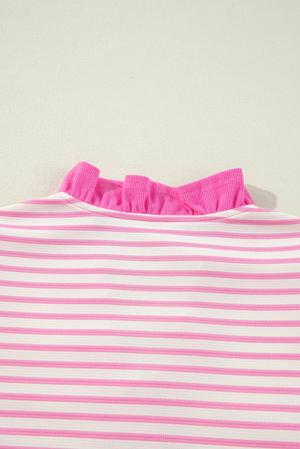 Pink Stripe Ruffled V Neck Cap Puff Sleeve Top eAura