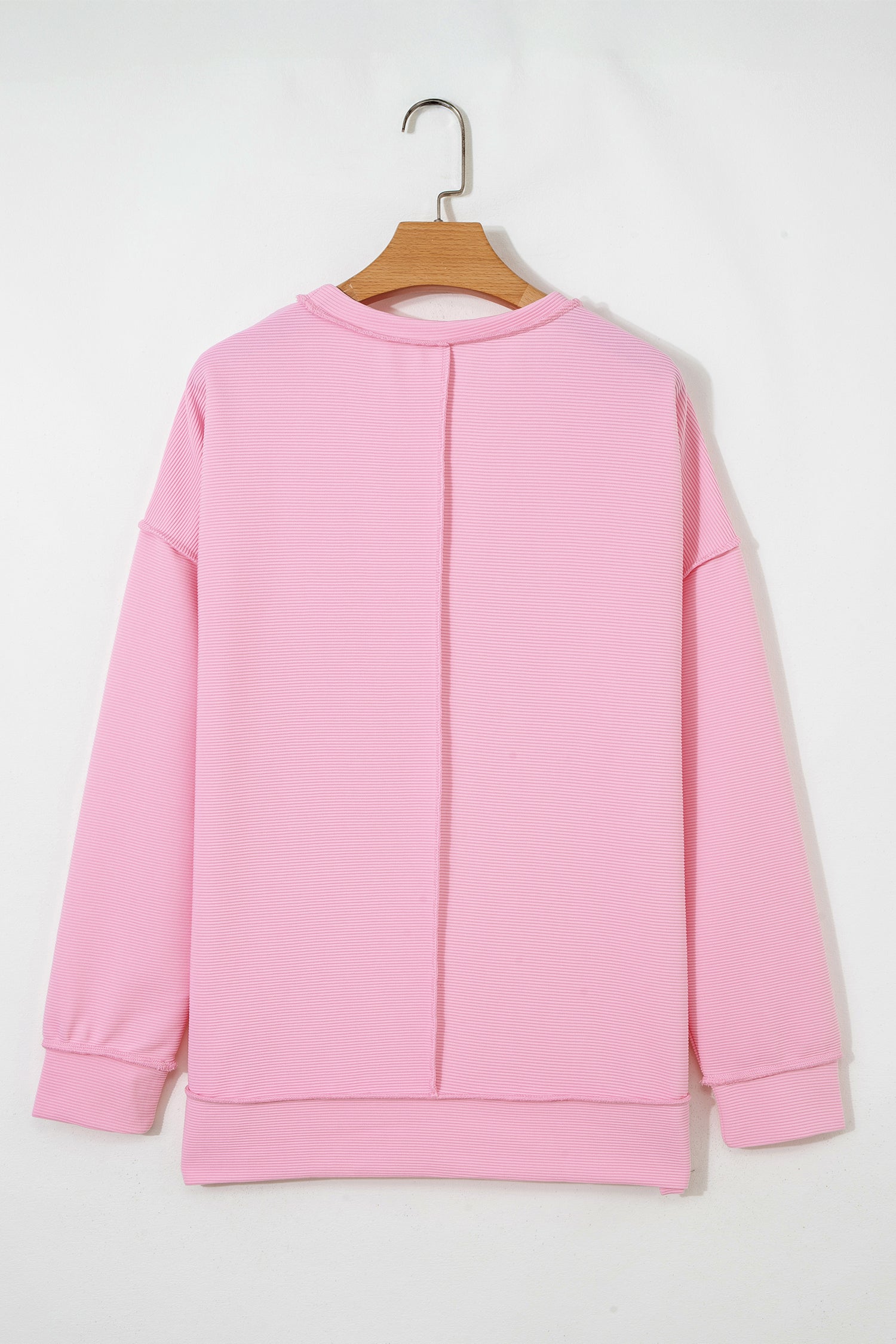 Horizontal Ribbed Exposed Seam Detail Drop Shoulder Baggy Pullover