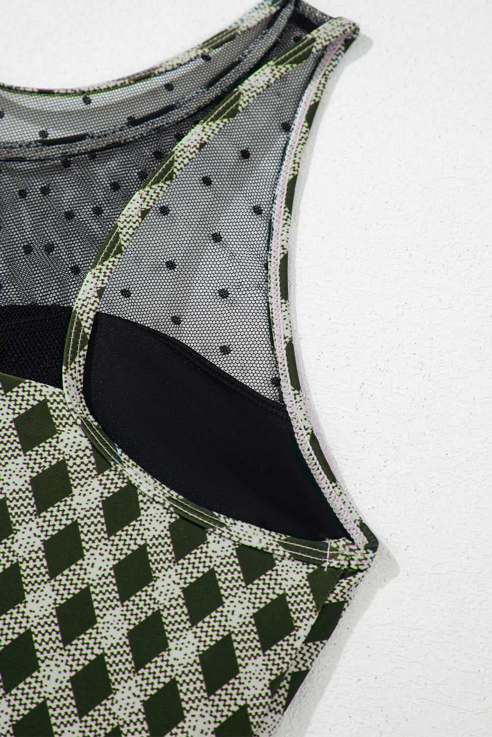 Green Dotted Mesh Plaid Patchwork High Waisted Bikini eAura