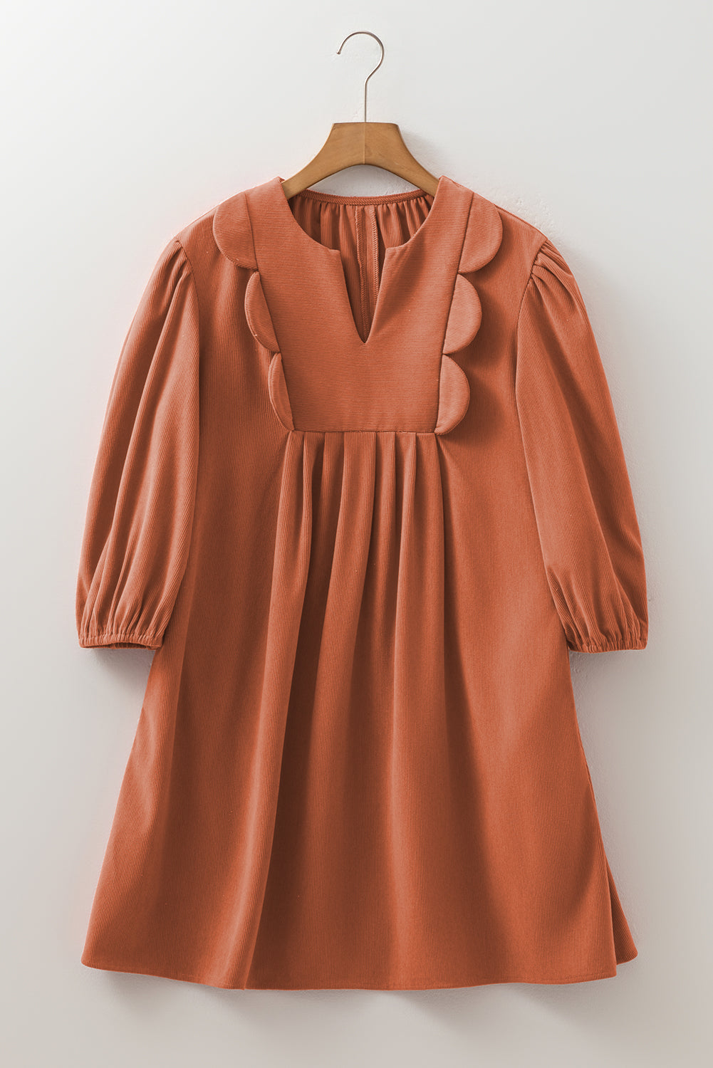 Scallop Detail Pleated Soft Cord Mini Dress - eAura