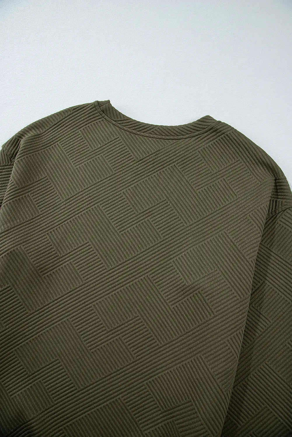 Jungle Solid Colour Textured Round Neck Drop Shoulder Pullover Sweatshirt – Green