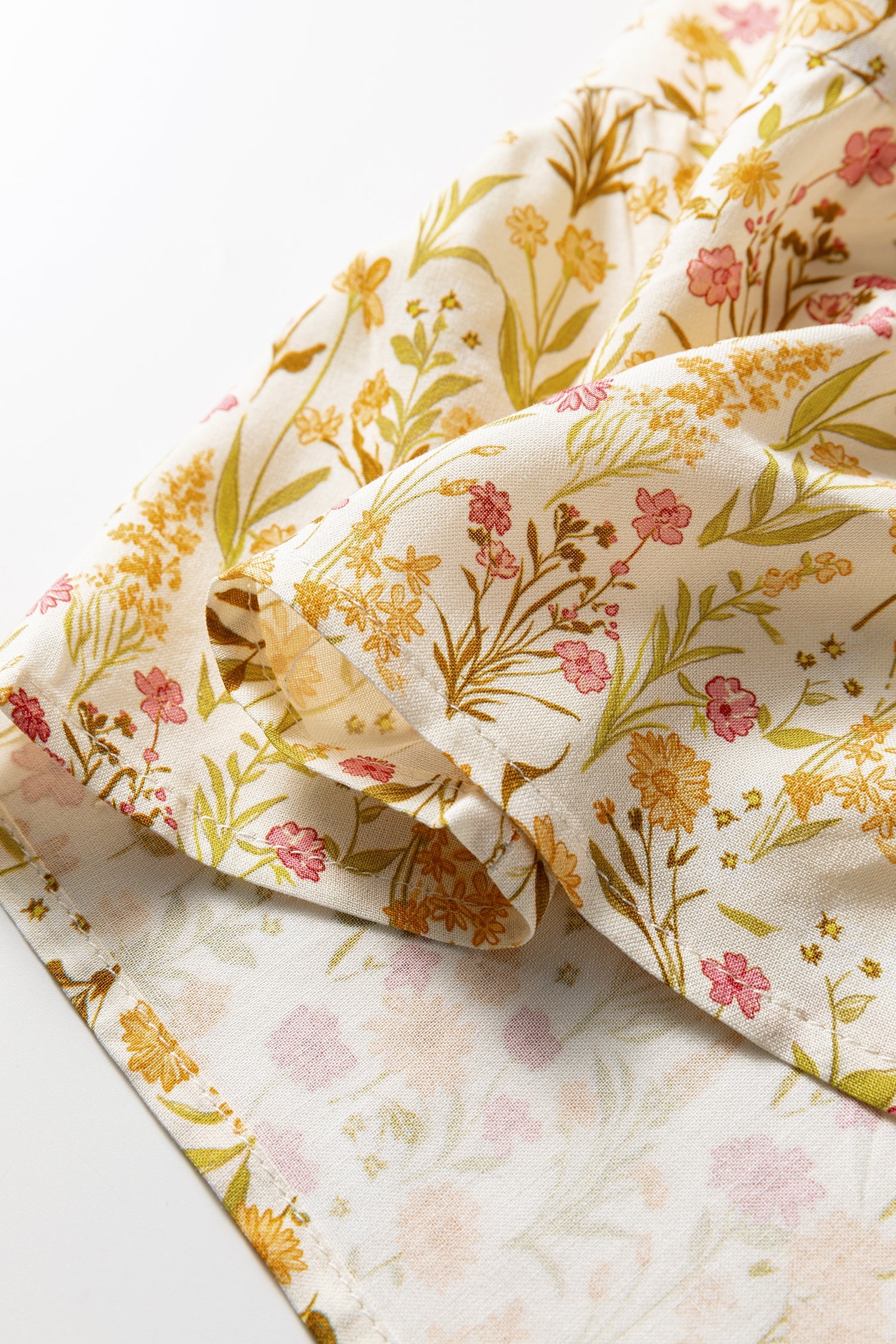 Floral Print Frilly Trim Smocked Cuff Long Sleeve Loose Shirt Dress - eAura