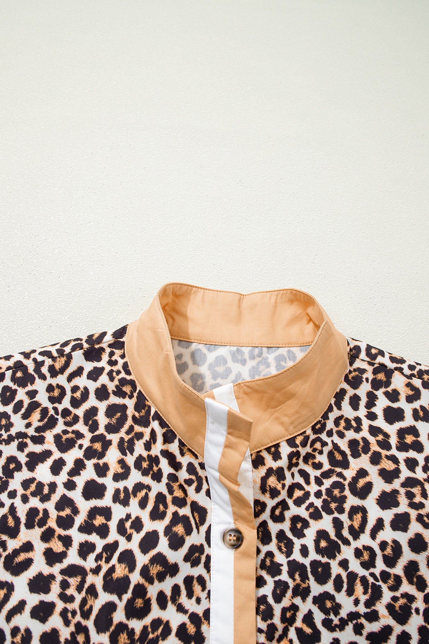 Multicolour Button Striped Collar Leopard Print Long Sleeve Dress