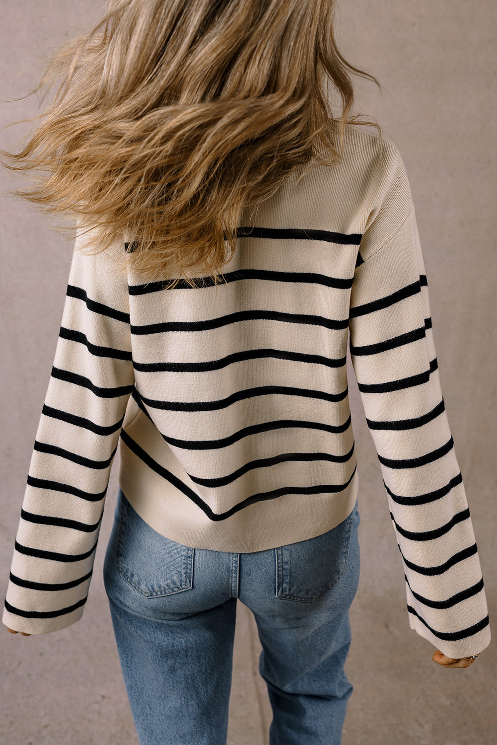 Black Stripe Flap Pocket Buttoned Cardigan Sweater eAura