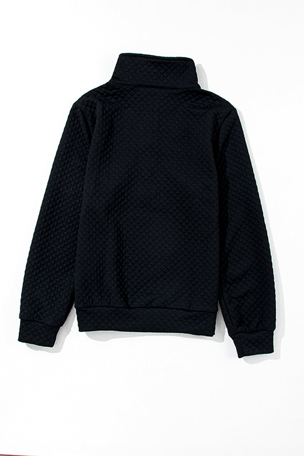 Black Solid Half Zipper Quilted Pullover Sweatshirt - eAura