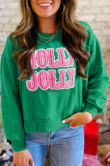 HOLLY JOLLY Towel Embroidered Christmas Holiday Sweatshirt - eAura