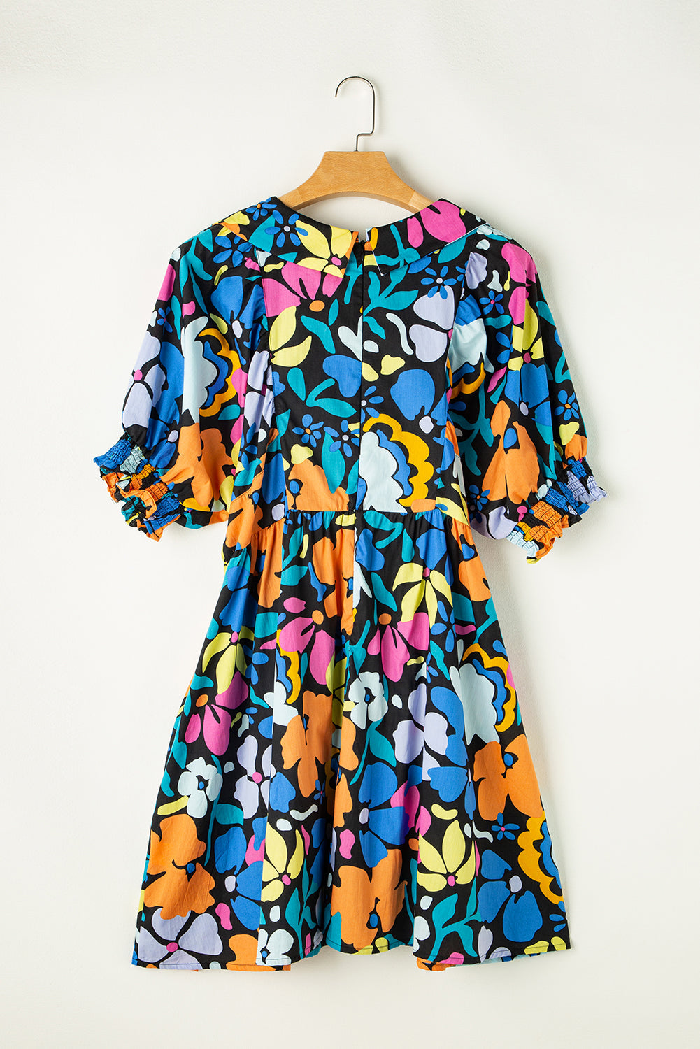 Blue Split Neck Collared Plus Floral Dress BB Fashion Outlet