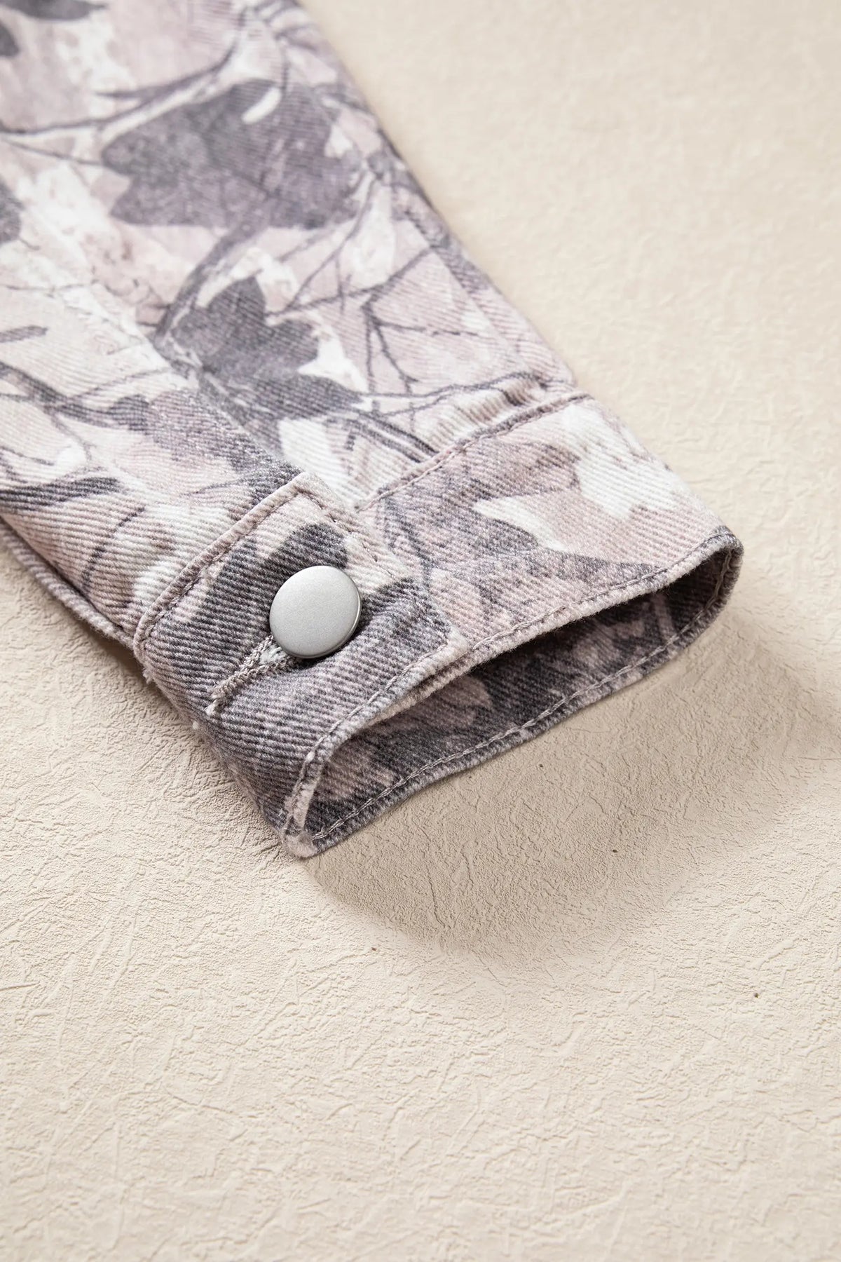 Abstract Camo Print Colourblock Collar Oversized Shift Silhouette Denim Jacket – Grey