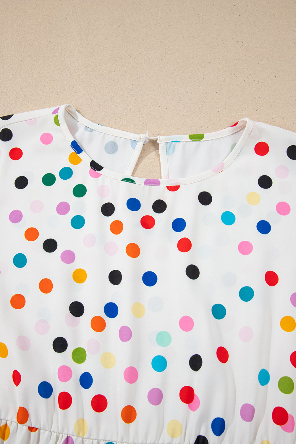 White Colourful Polka Dot Short Sleeve Tiered Ruffled Babydoll Blouse eAura