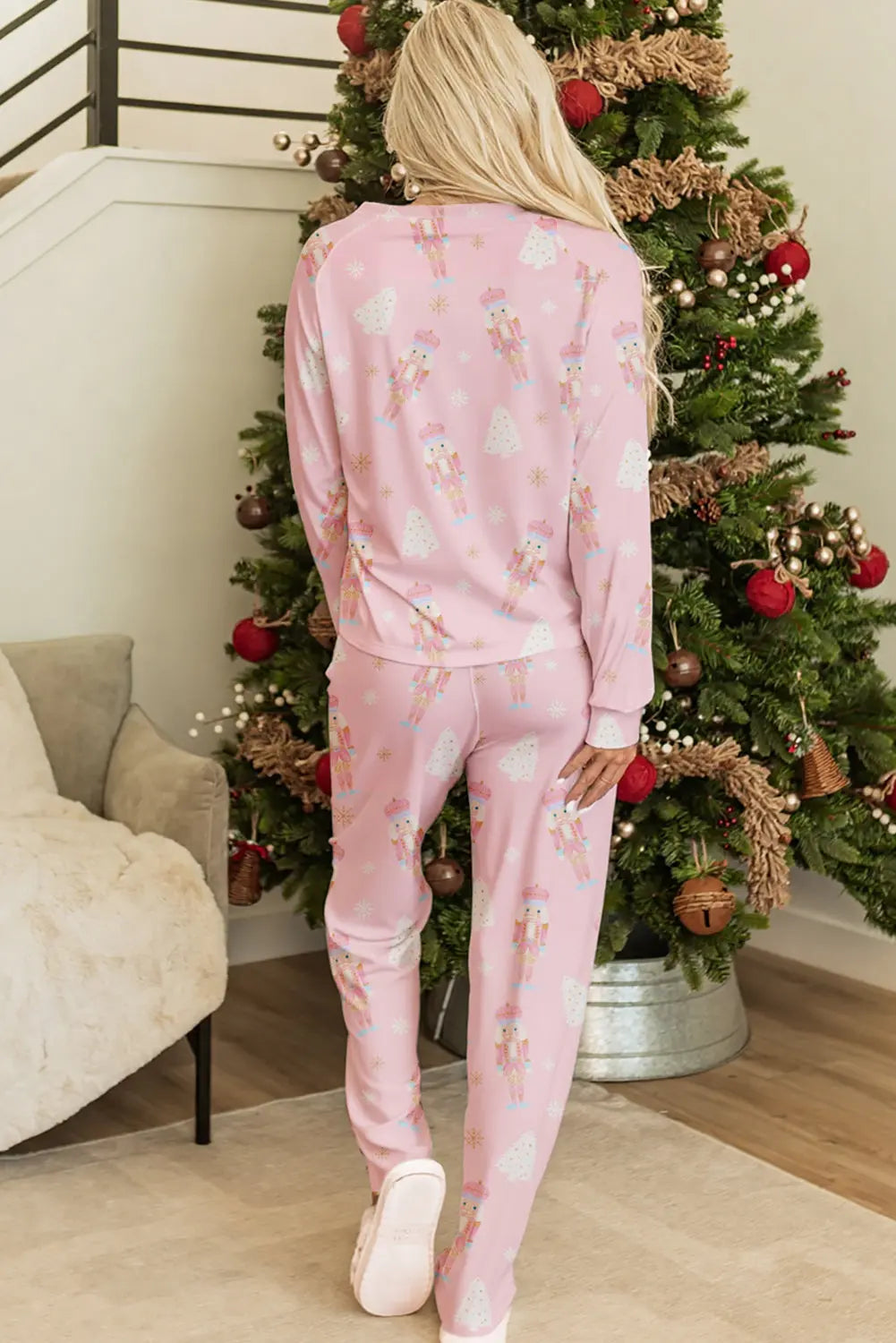 Pink Christmas Tree Nutcracker Print Pyjama Set - S - Loungewear & Sleepwear/Sleepwear