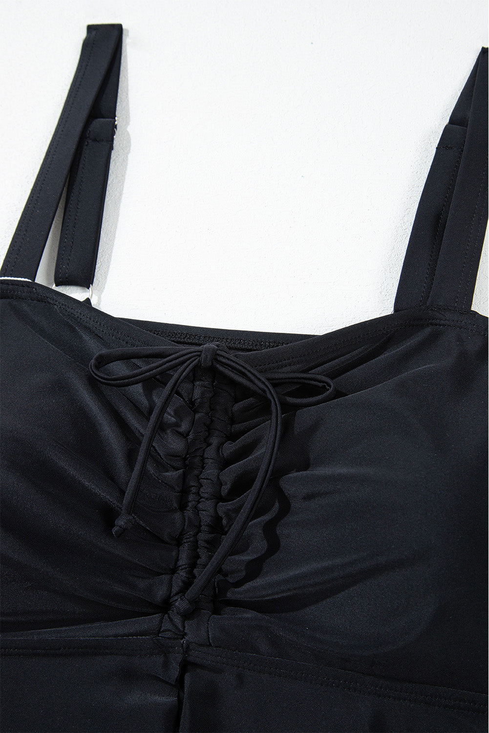 Black Drawstring Tied Front Flared Top Geometric Print Bottom Plus Size Tankinis BB Fashion Outlet