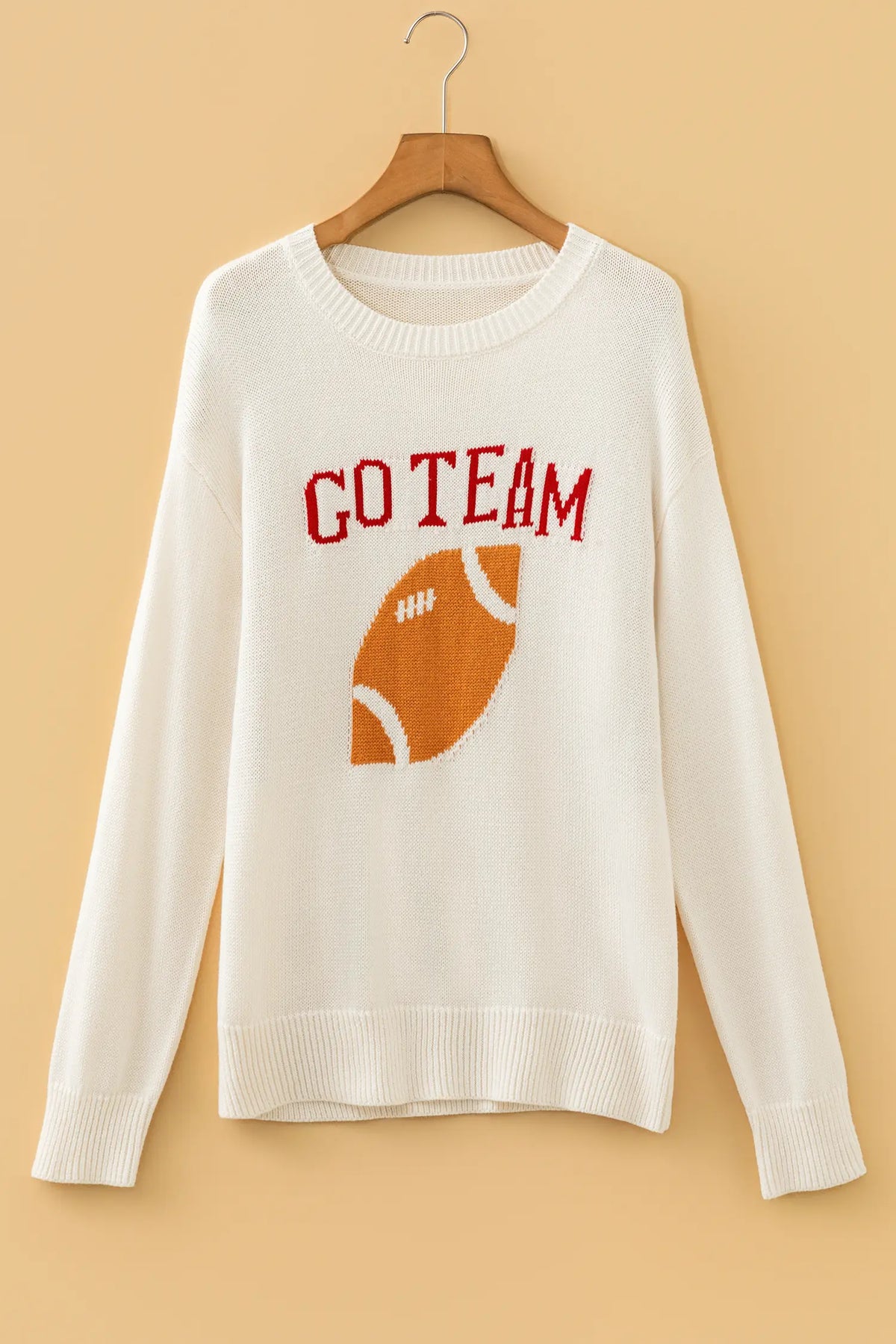 Go Team Football Drop Shoulder Knit Top Sweater – Beige