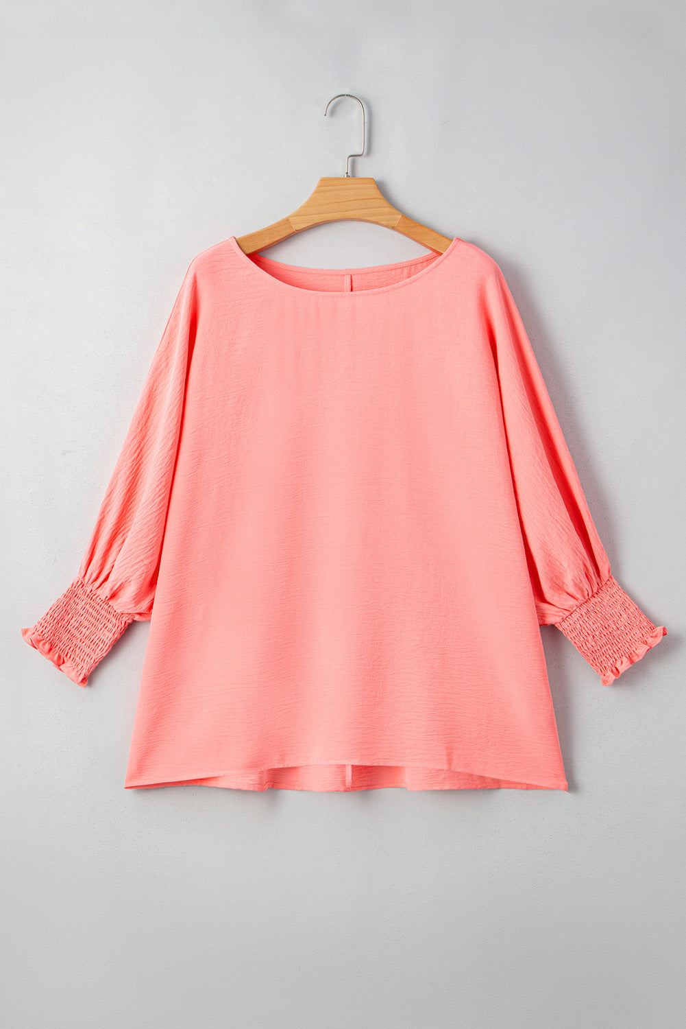 Blossom Shirred Cuffs 3/4 Sleeve Plus Size Textured Blouse BB Fashion Outlet