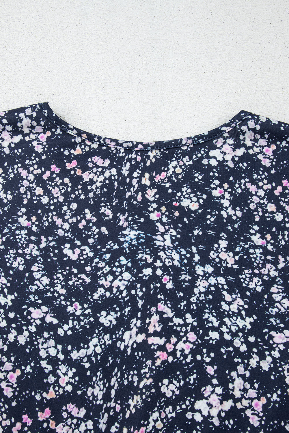 Blue Floral Colour Block Patchwork Ruffled Hem Round Neck Blouse eAura