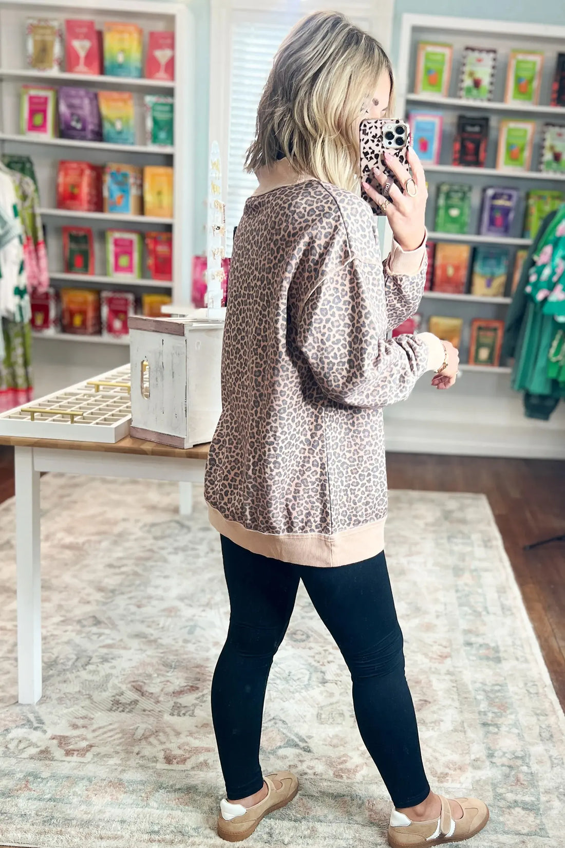 Leopard Print High Neck Long Sleeve Ribbed Cuffs Hem Sweatshirt – Multicolour