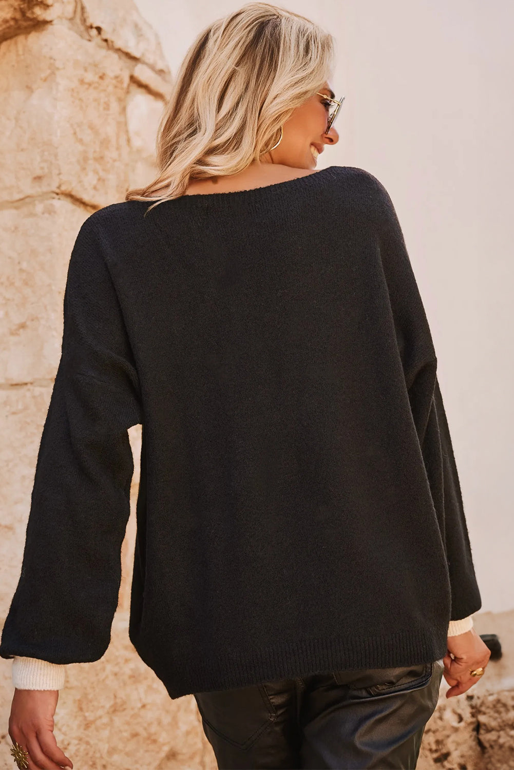 Black Heart Detail Contrast Cuffs Baggy Sweater - Sweaters & Cardigans/Sweaters