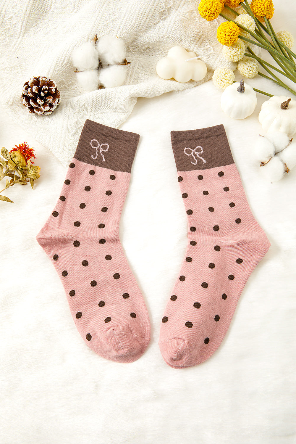 Pink Bow Polka Dot Colour-block Socks