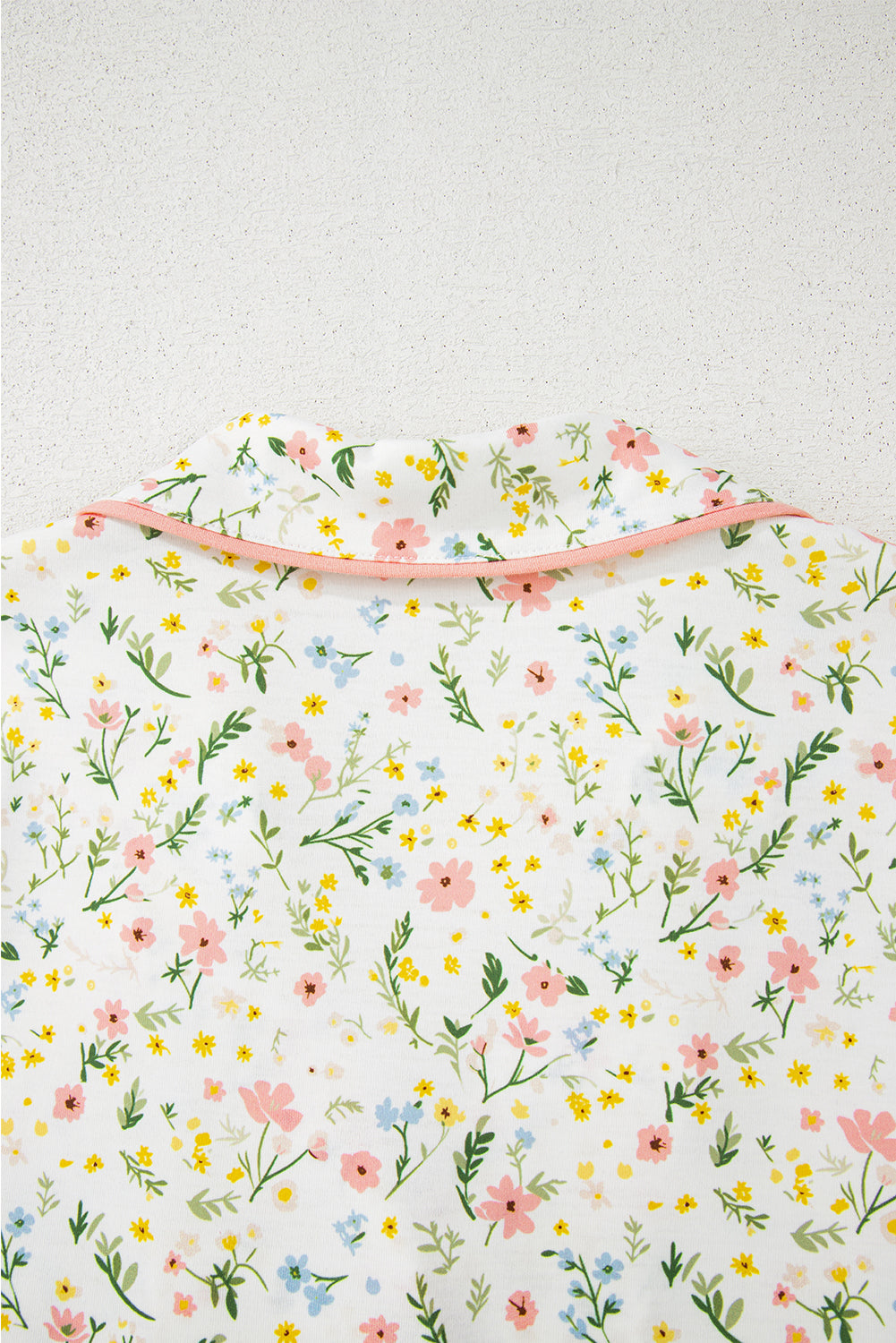 White Floral Print Contrast Pipping Short Pyjamas Set eAura