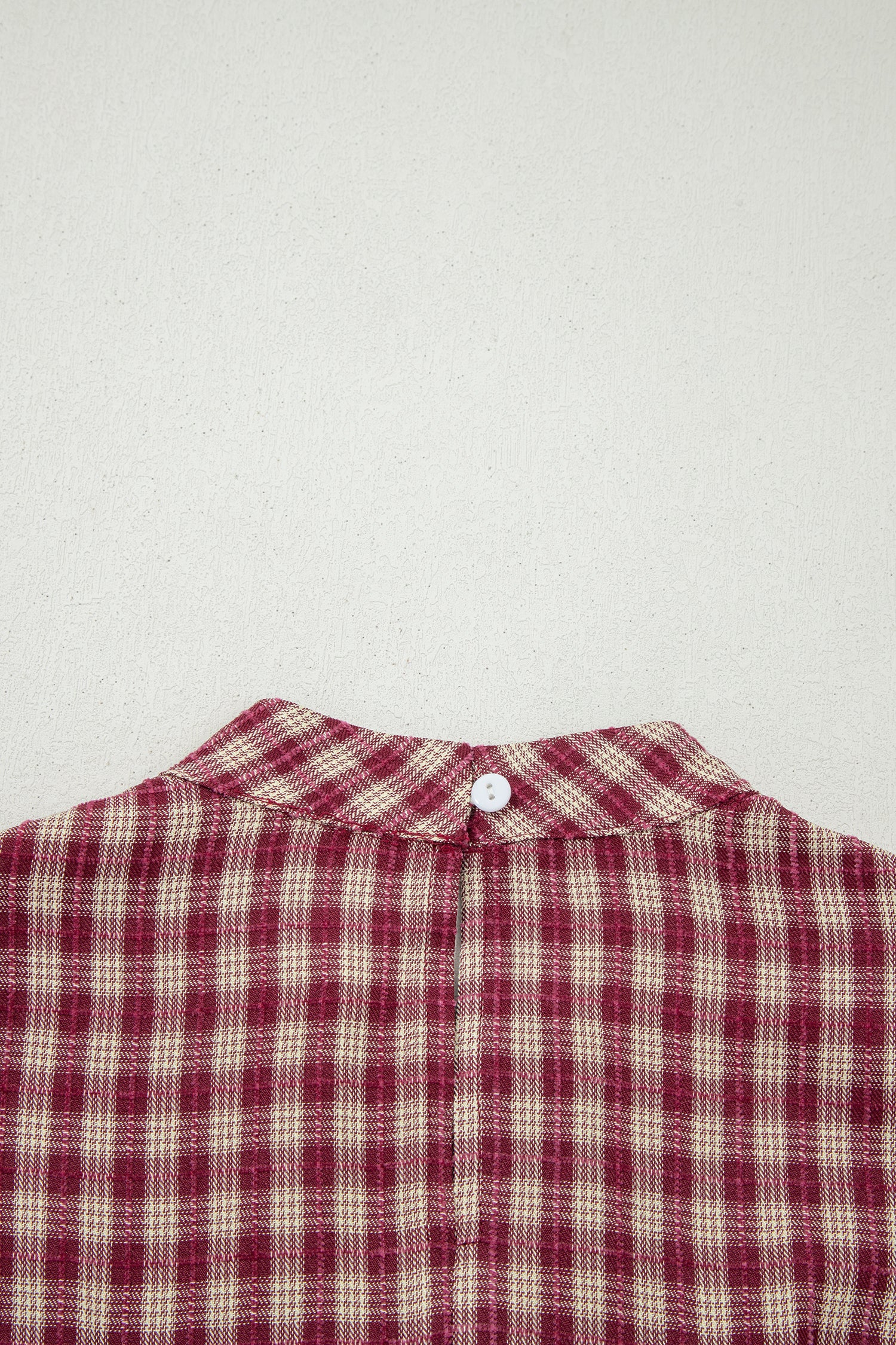 Country Plaid Long Sleeve Button Keyhole Pleated Loose Blouse – Coral