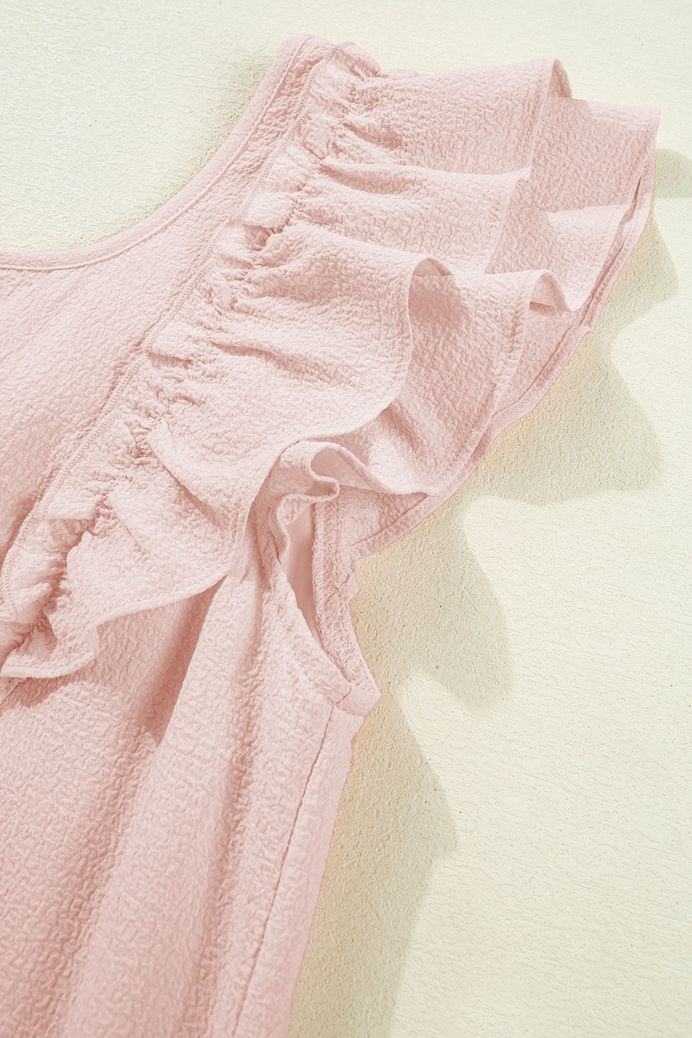 Light Pink Textured Flutter Sleeve Square Neck Bow Back Mini Dress eAura