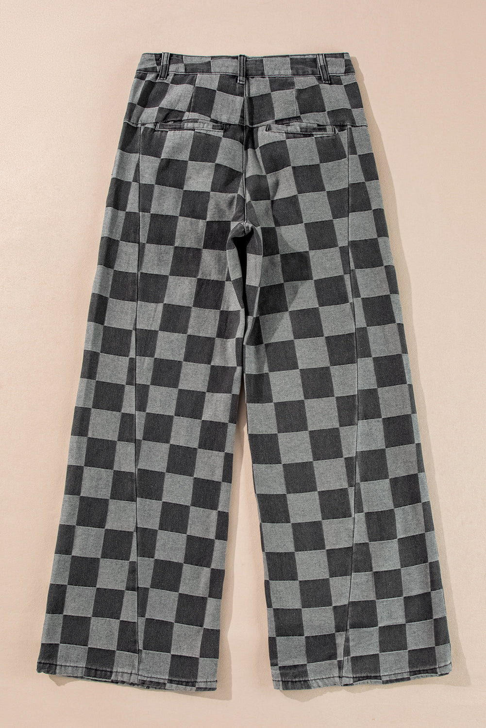 Dark Grey Checkered Denim Wide Leg Jeans eAura