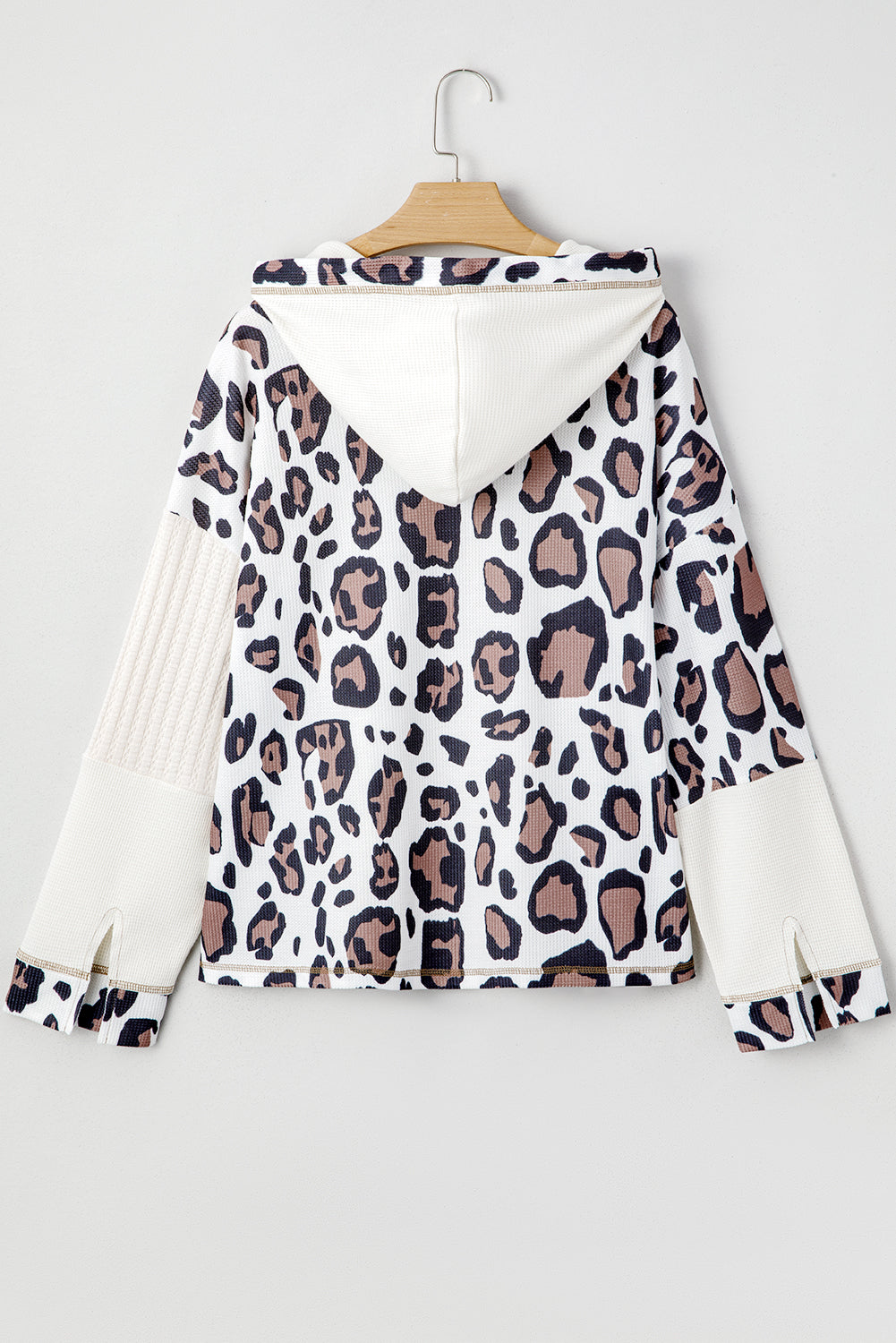 Oversized Leopard Contrast Mixed Texture Patchwork Zip-Up Drop Shoulder Hoodie - Tops/Sweatshirts & Hoodies