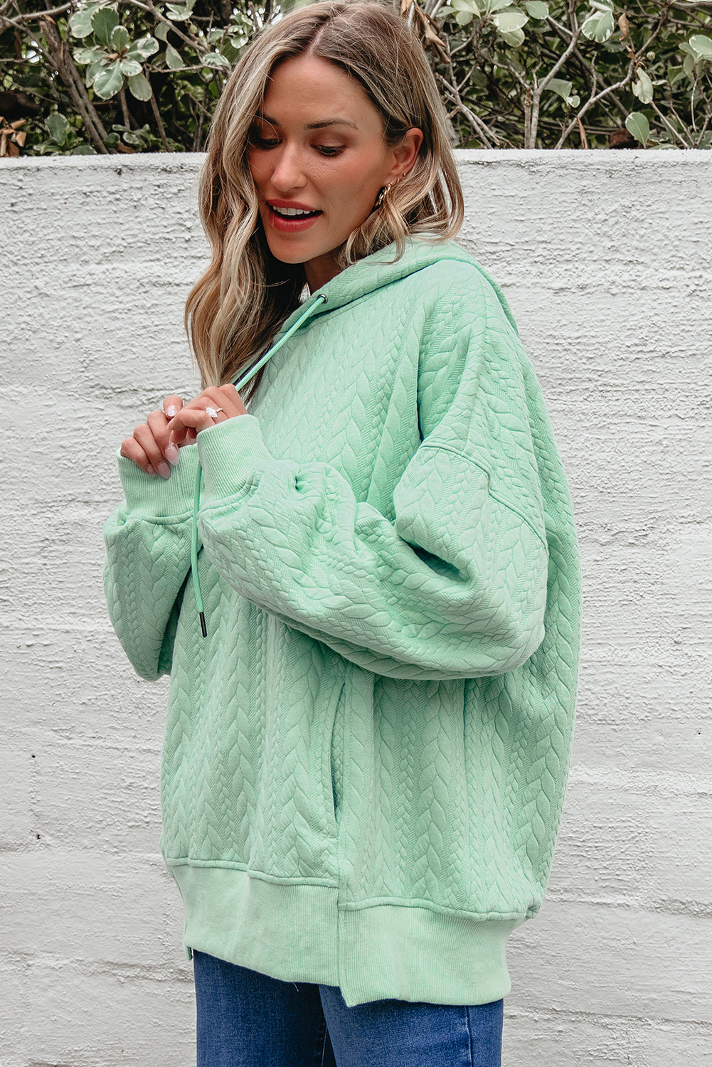 Cable Textured Baggy Hoodie - Tops/Sweatshirts & Hoodies