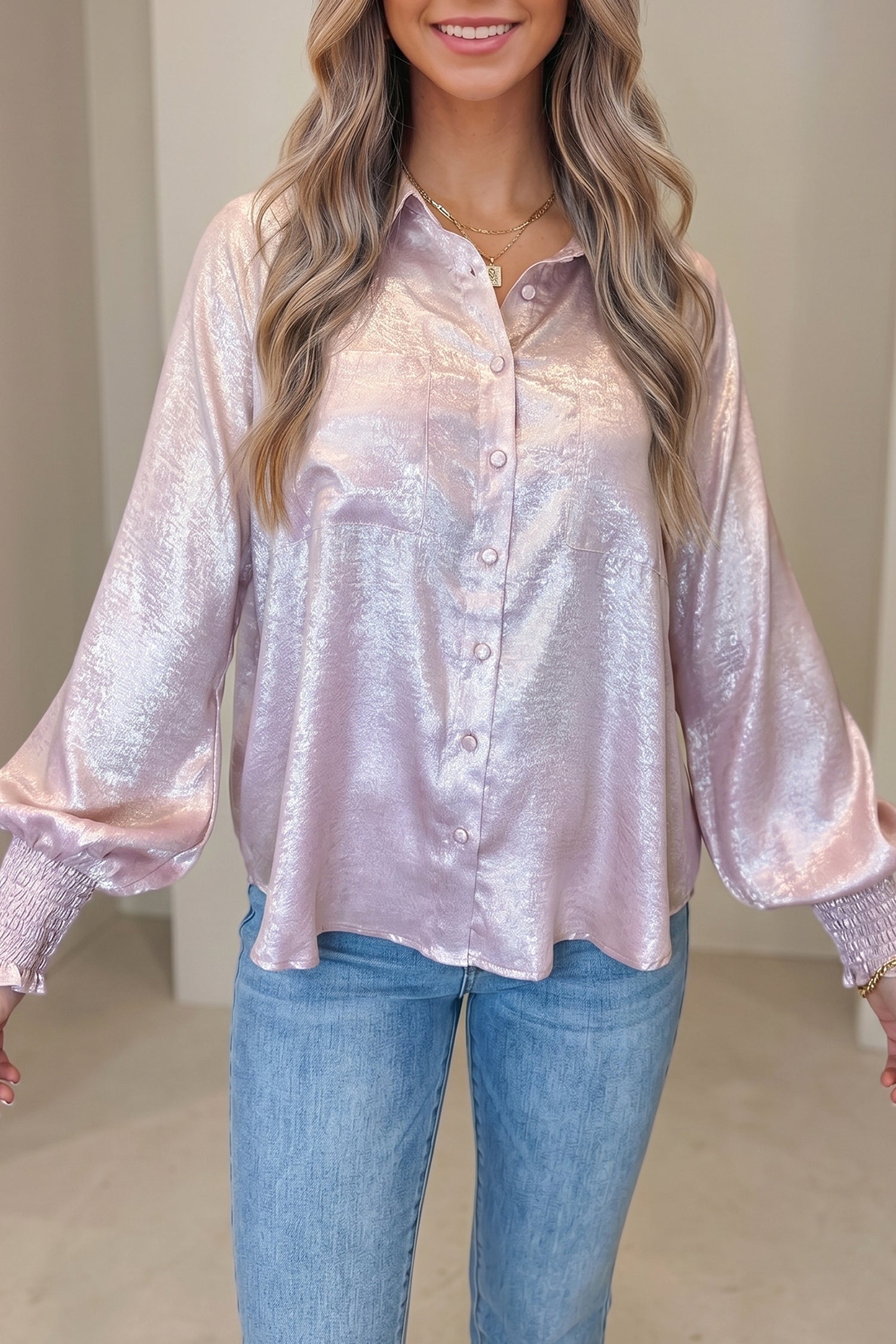 Long Sleeve Button Front Ruffle Cuffs Back Paneling Shirt – Delicacy