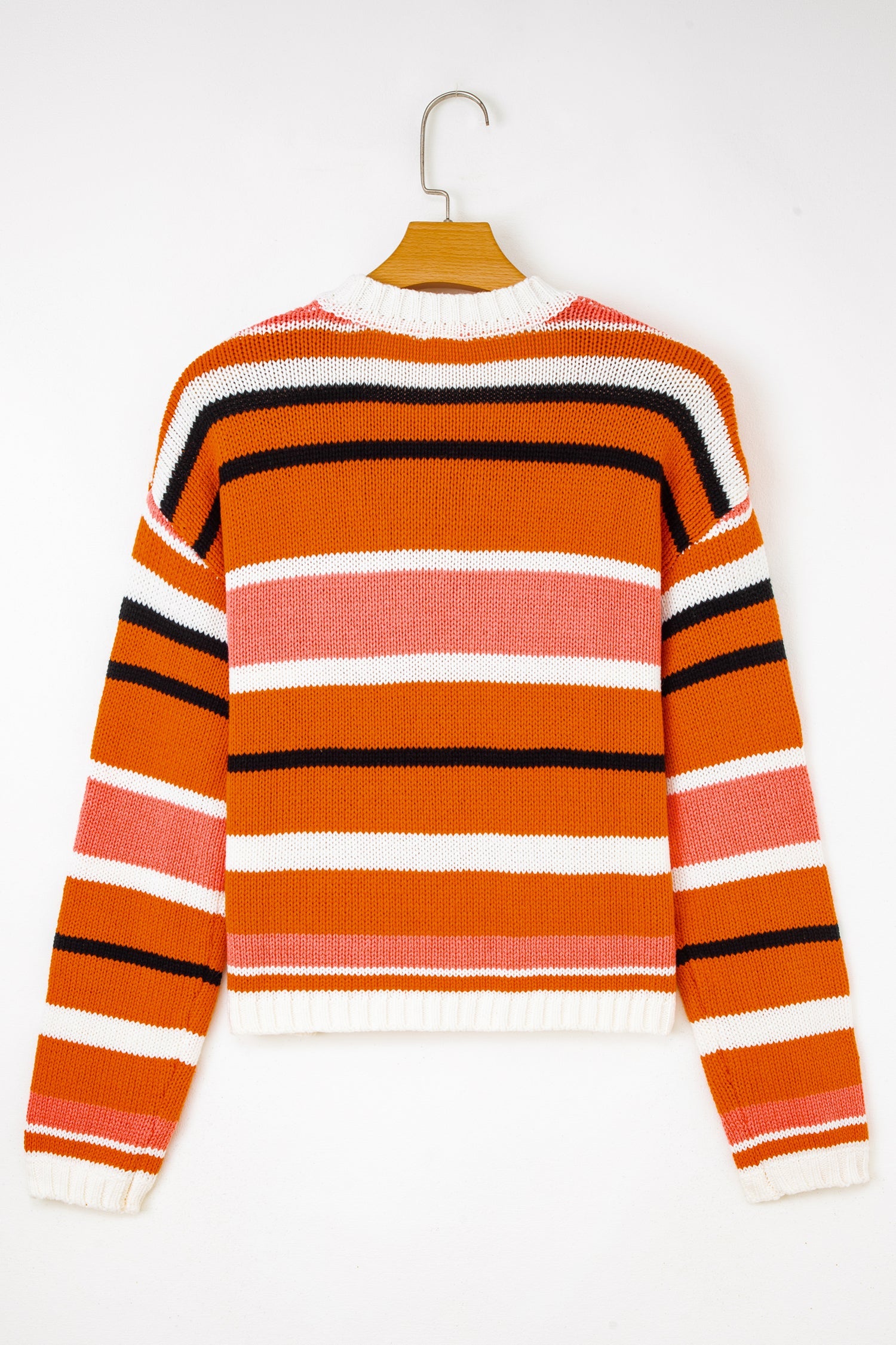 Orange Stripe Drop Shoulder Cropped Pullover Sweater - eAura