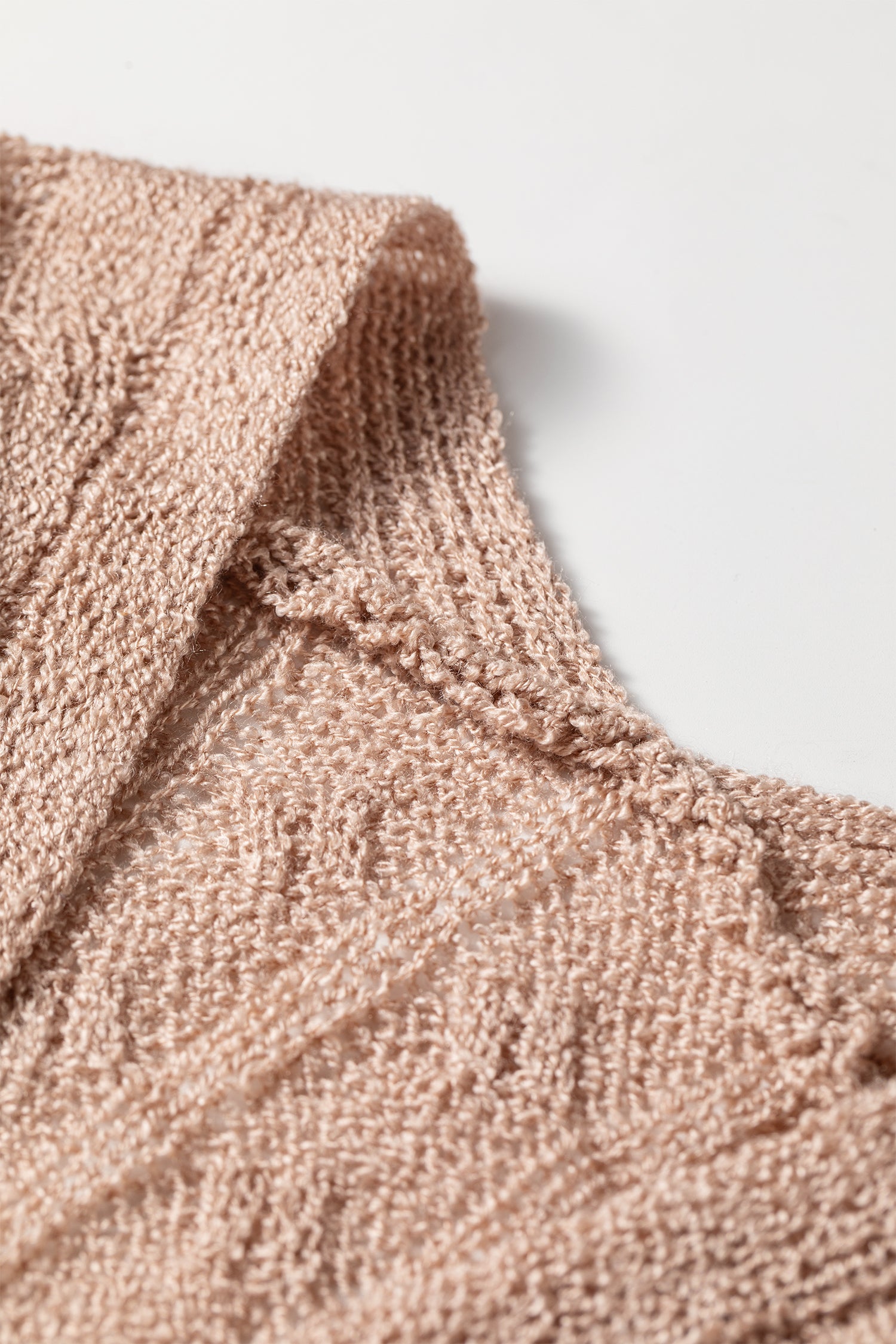 Hollowed Pattern Knit Drop Shoulder Open Sweater Cardigan – Old Rose
