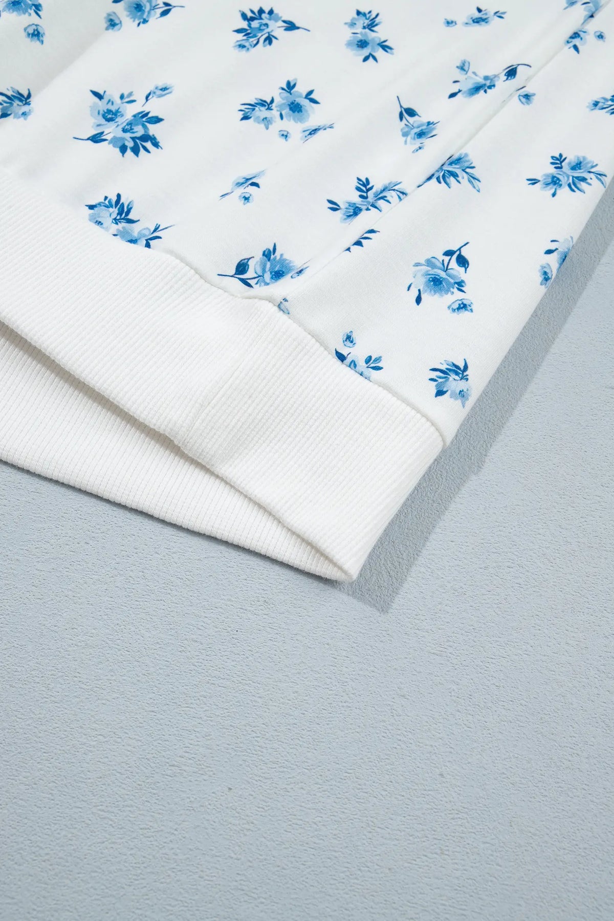Floral Print Long Sleeve Top Elastic Waist Ruffle Hem Shorts 2pcs Set – Sky Blue