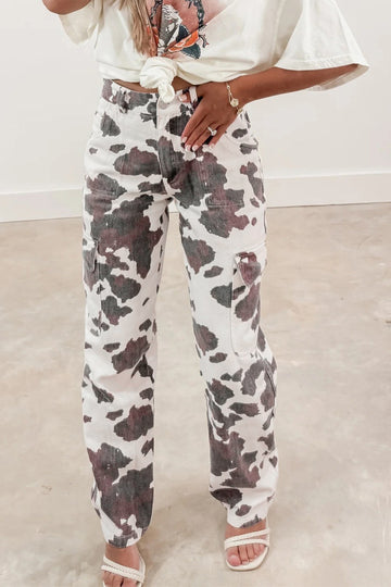 Brown Cow Spots Printed Multi Pocketed Jeans - 4 USA - Bottoms/Jeans