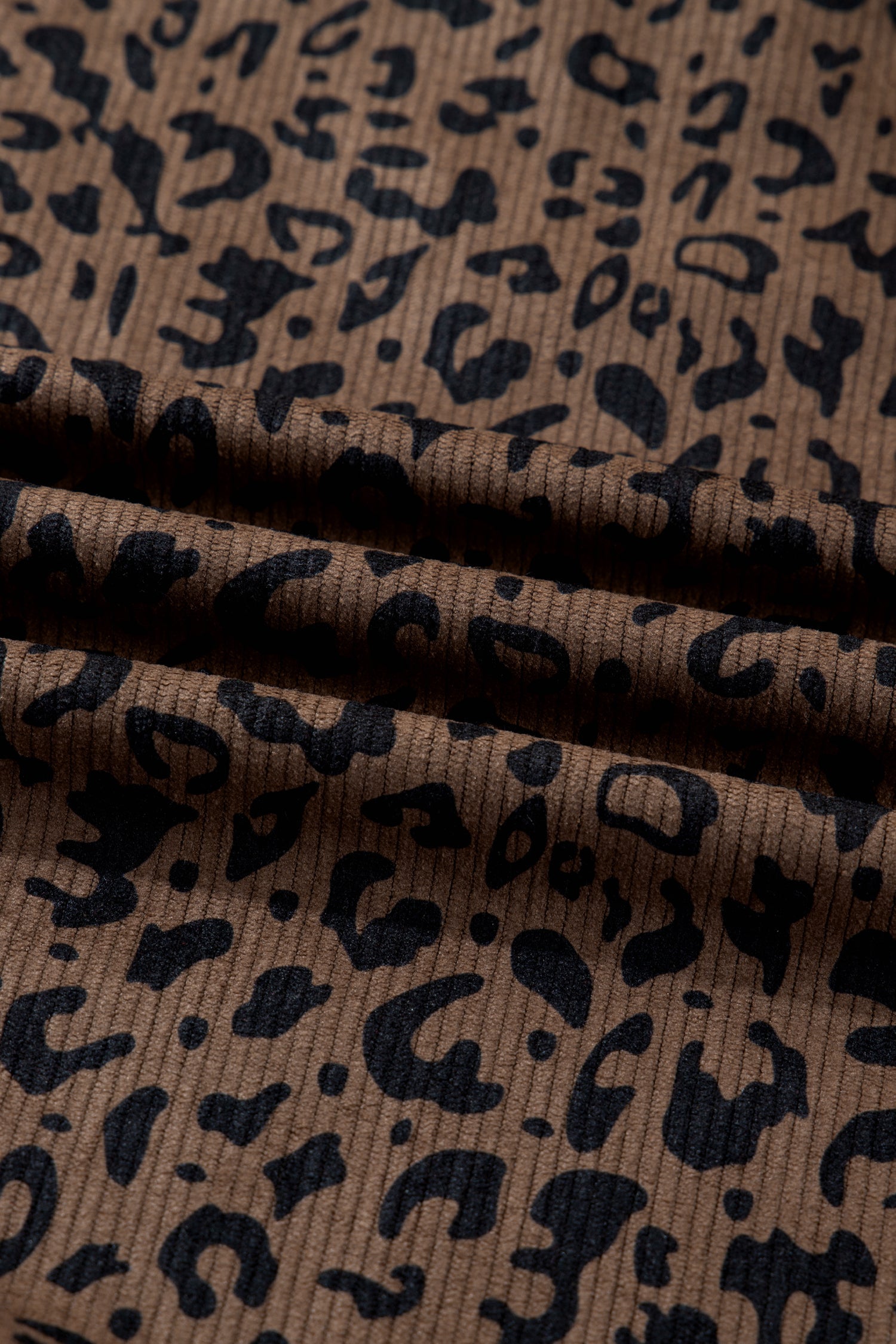 Leopard Print Quarter Zip Soft Corduroy Sweatshirt - Tops/Sweatshirts & Hoodies