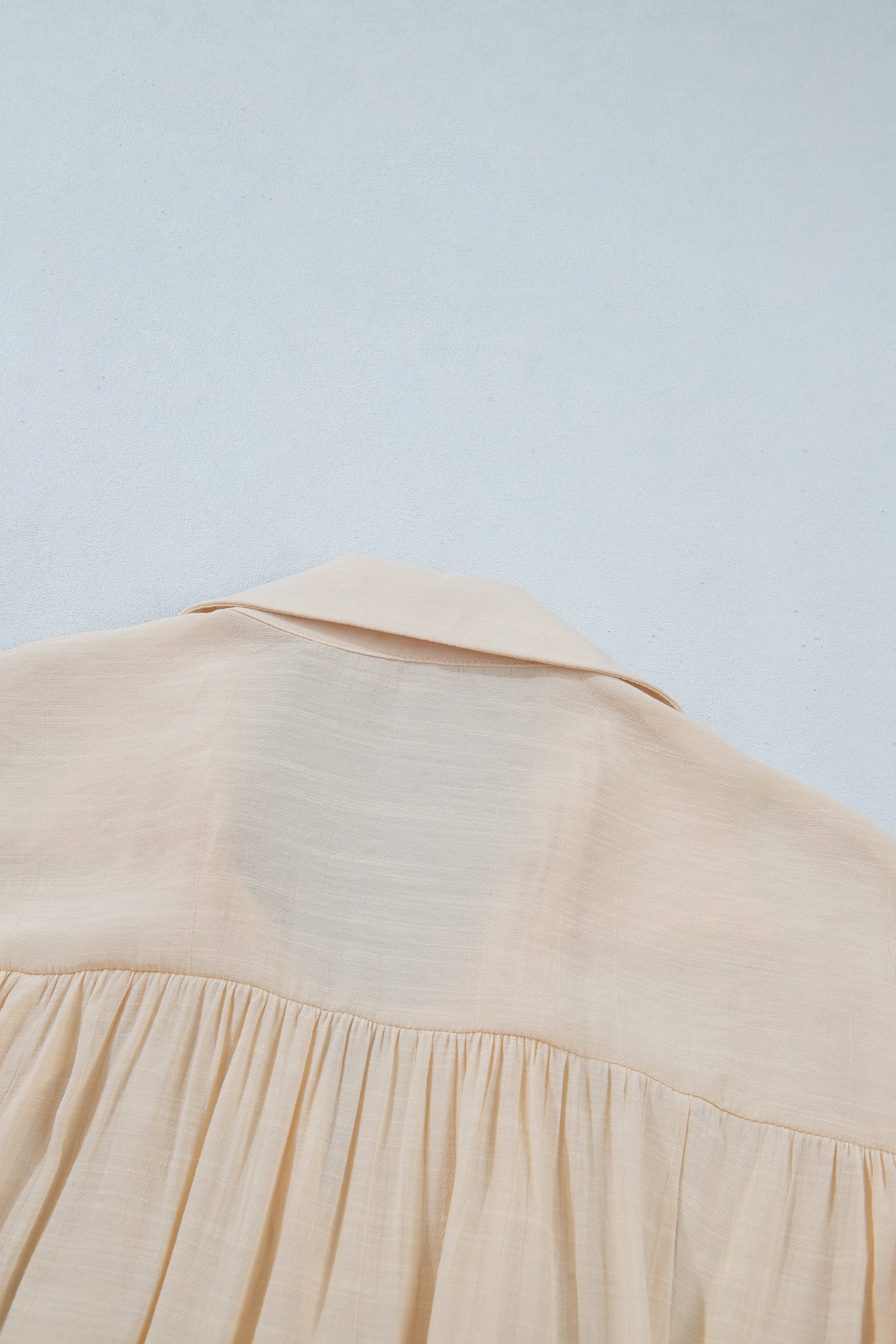 Oatmeal Sheer Lace Splicing Detail Bracelet Sleeve Loose Flowy Shirt – Beige