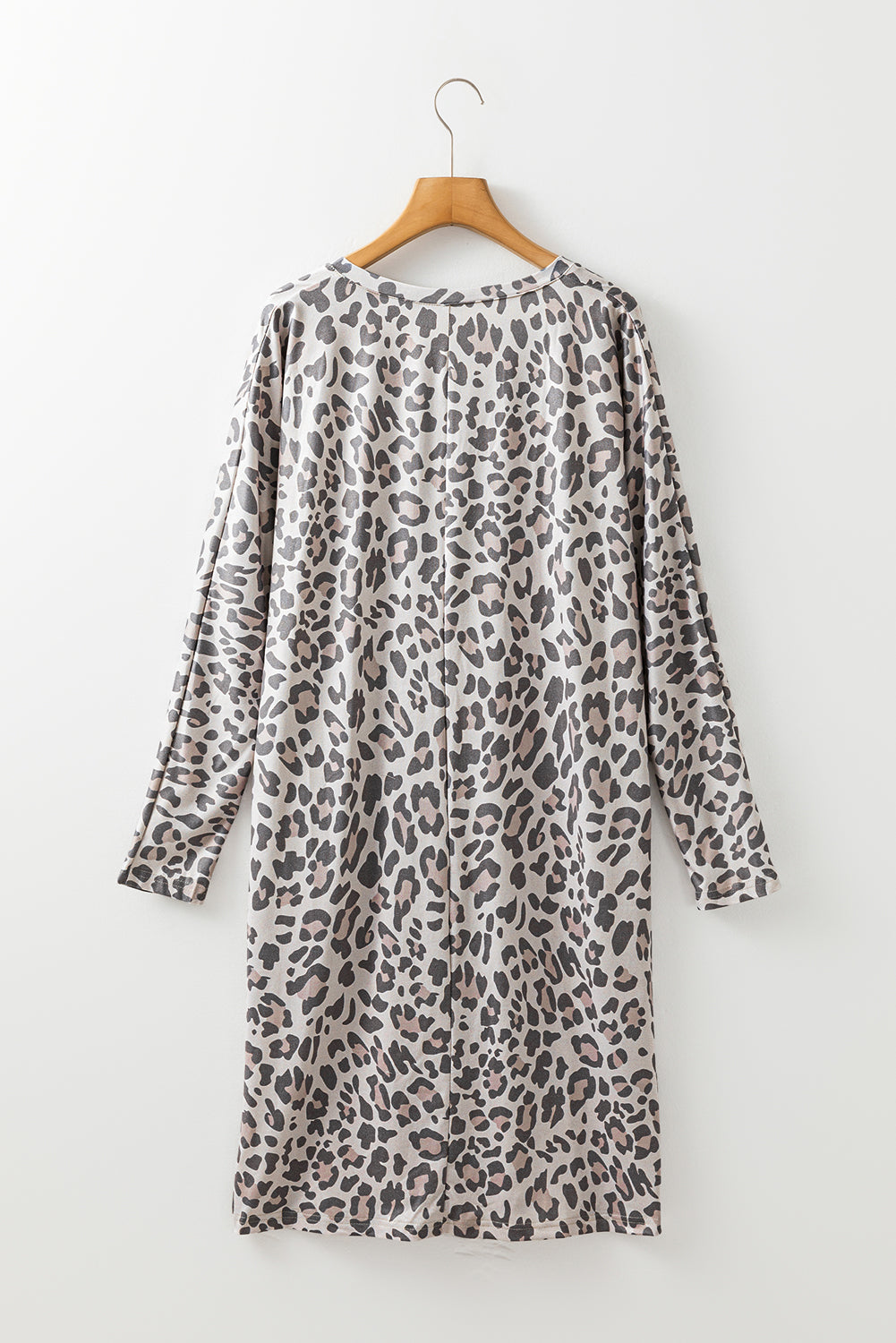 Gray Leopard Print V Neck Loose Fit Mini Dress Beagle Boutique Fashion Outlet
