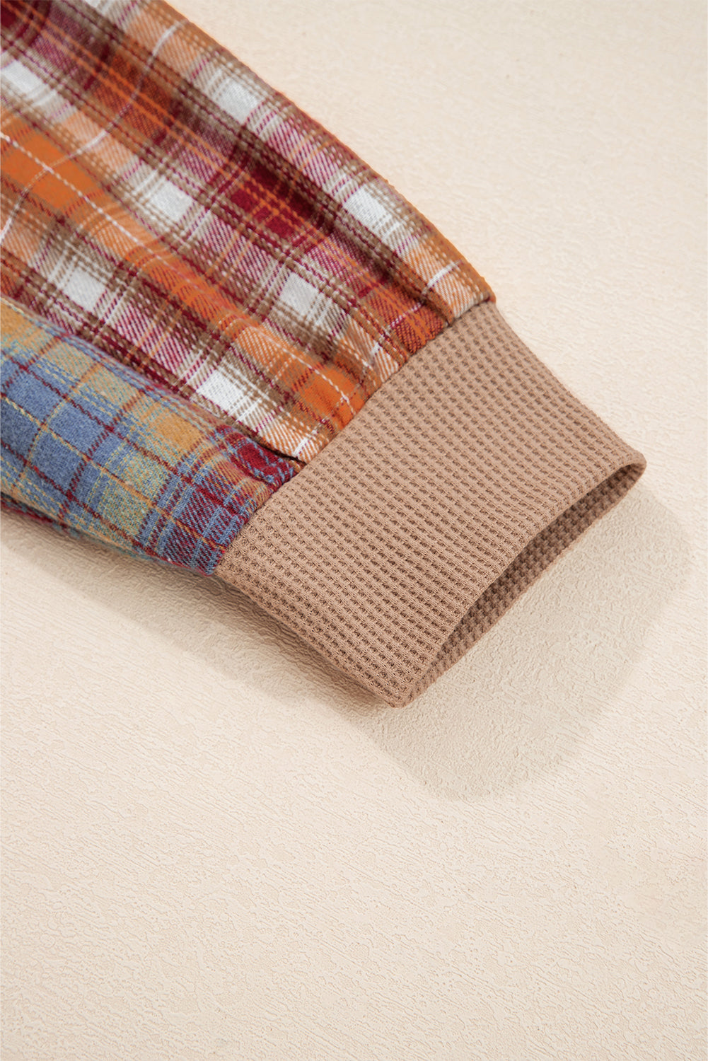 Waffle Striped Plaid Patchwork Henley Knit Top - eAura