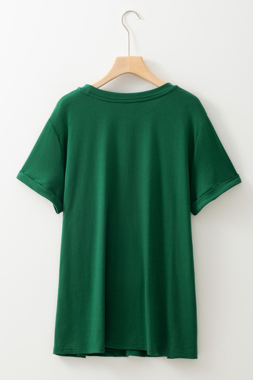 Dark Green Round Neck Rolled Sleeve Plus Size T-shirt BB Fashion Outlet