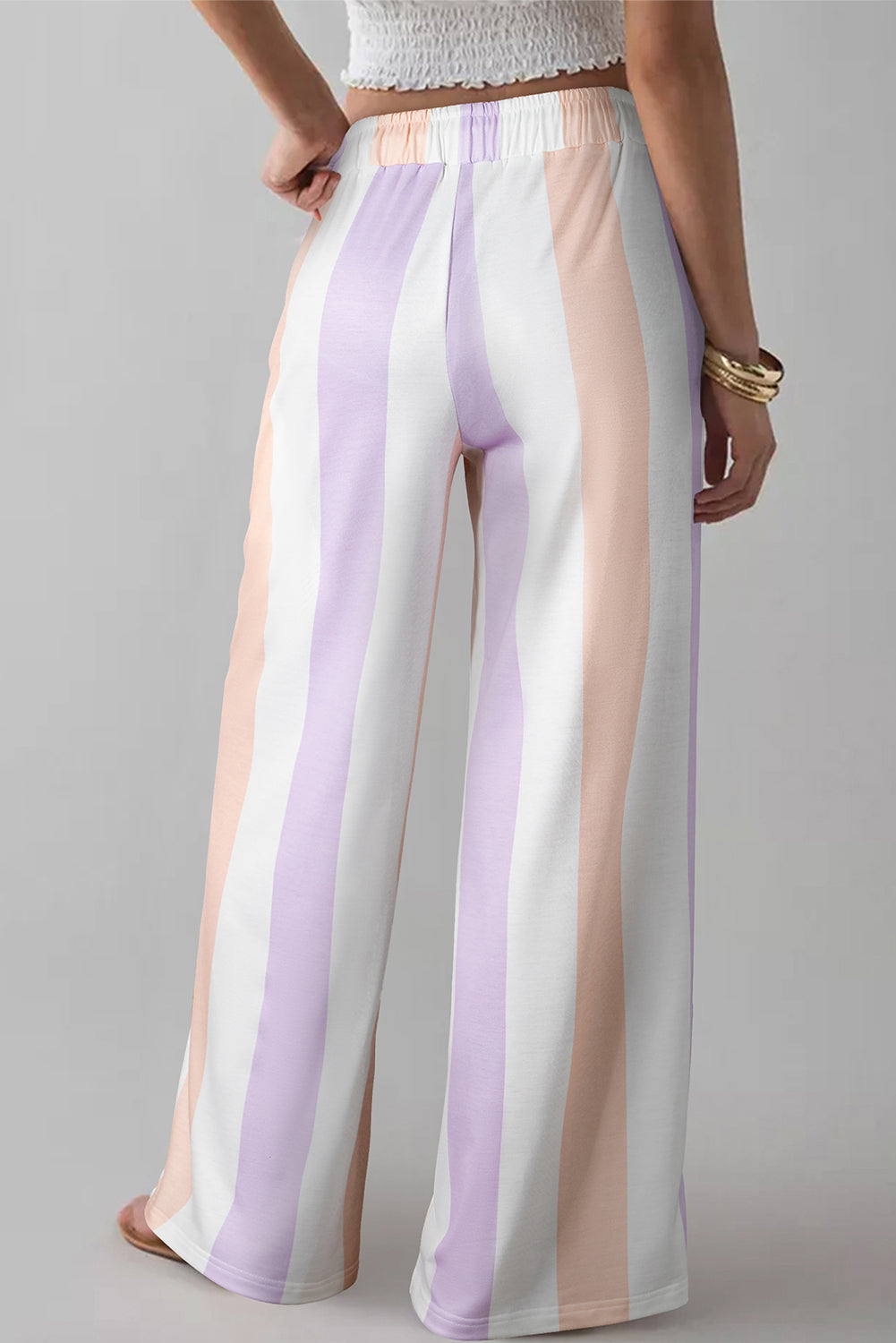 Stripe Multicoloured Print Drawstring Loose Pants with Side Pockets - eAura