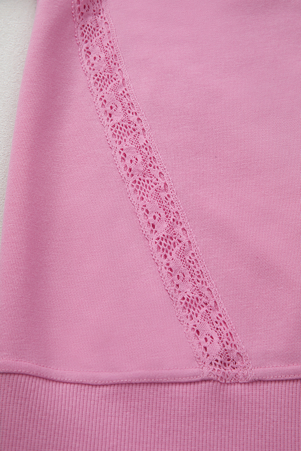 Pink Lace Patched Raglan Sleeve Loose Fit Sweatshirt