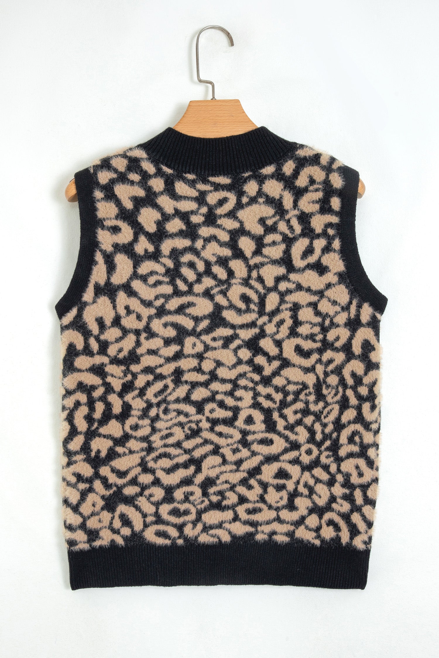 Leopard Print Knit Sleeveless Regular Wash Sweater Vest – Pink