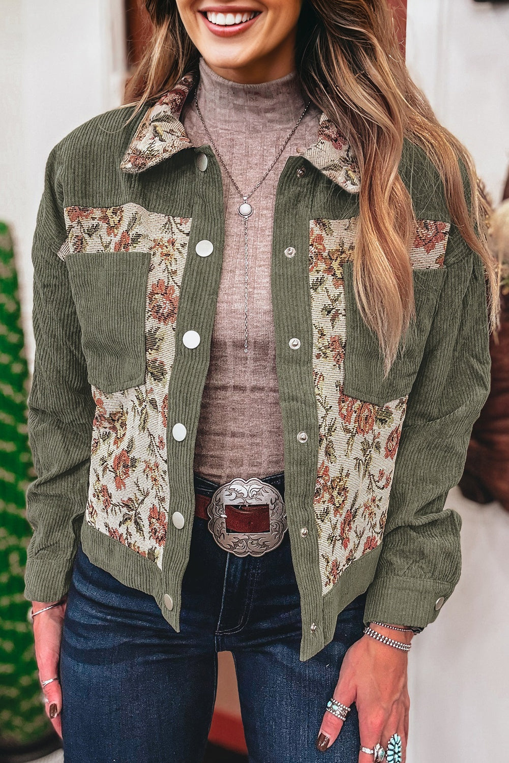 Ribbed Retro Floral Patchwork Shirt Style Jacket Dear-Lover Dropshipping
