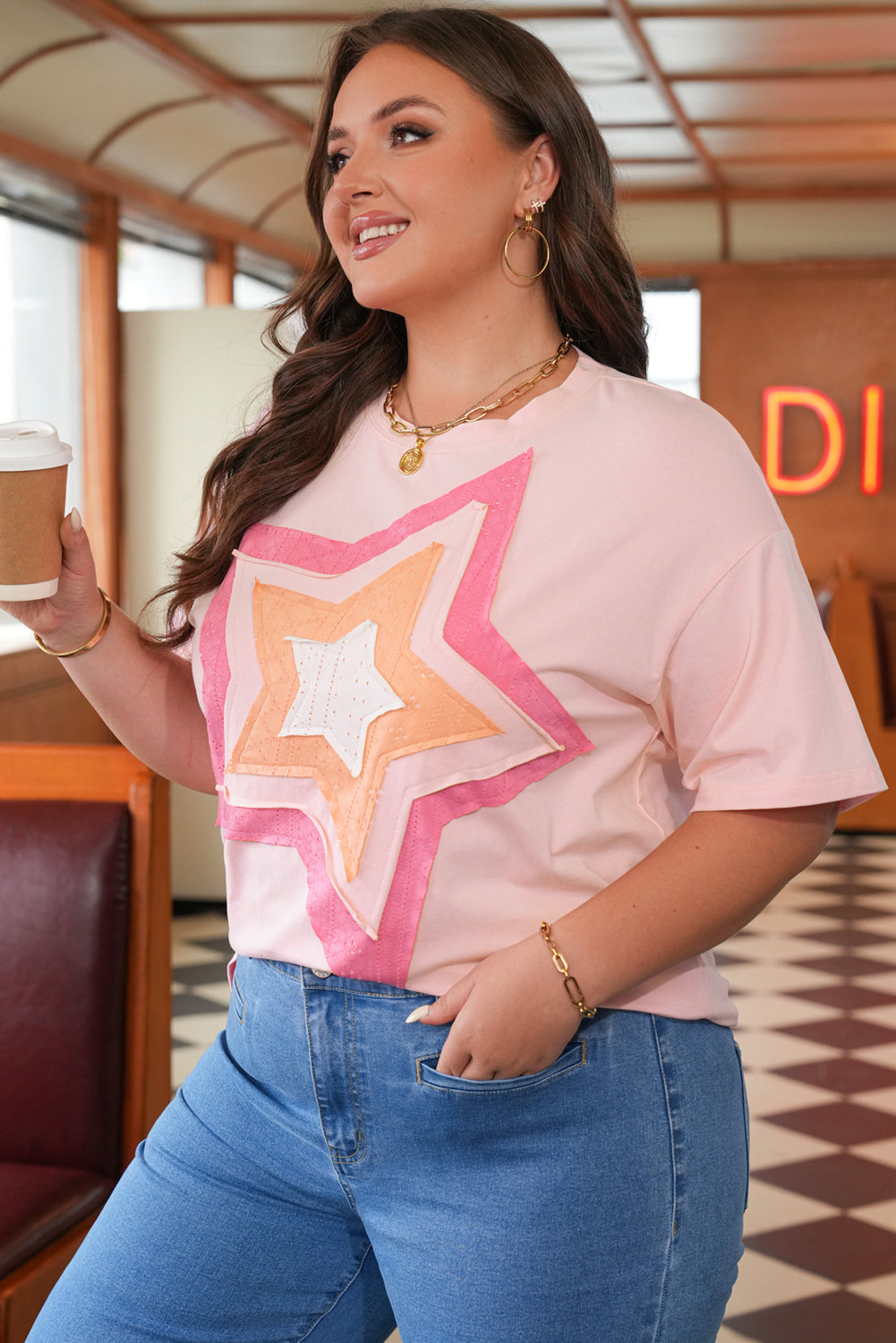 Lace Star Applique Plus Size T-Shirt BB Fashion Outlet