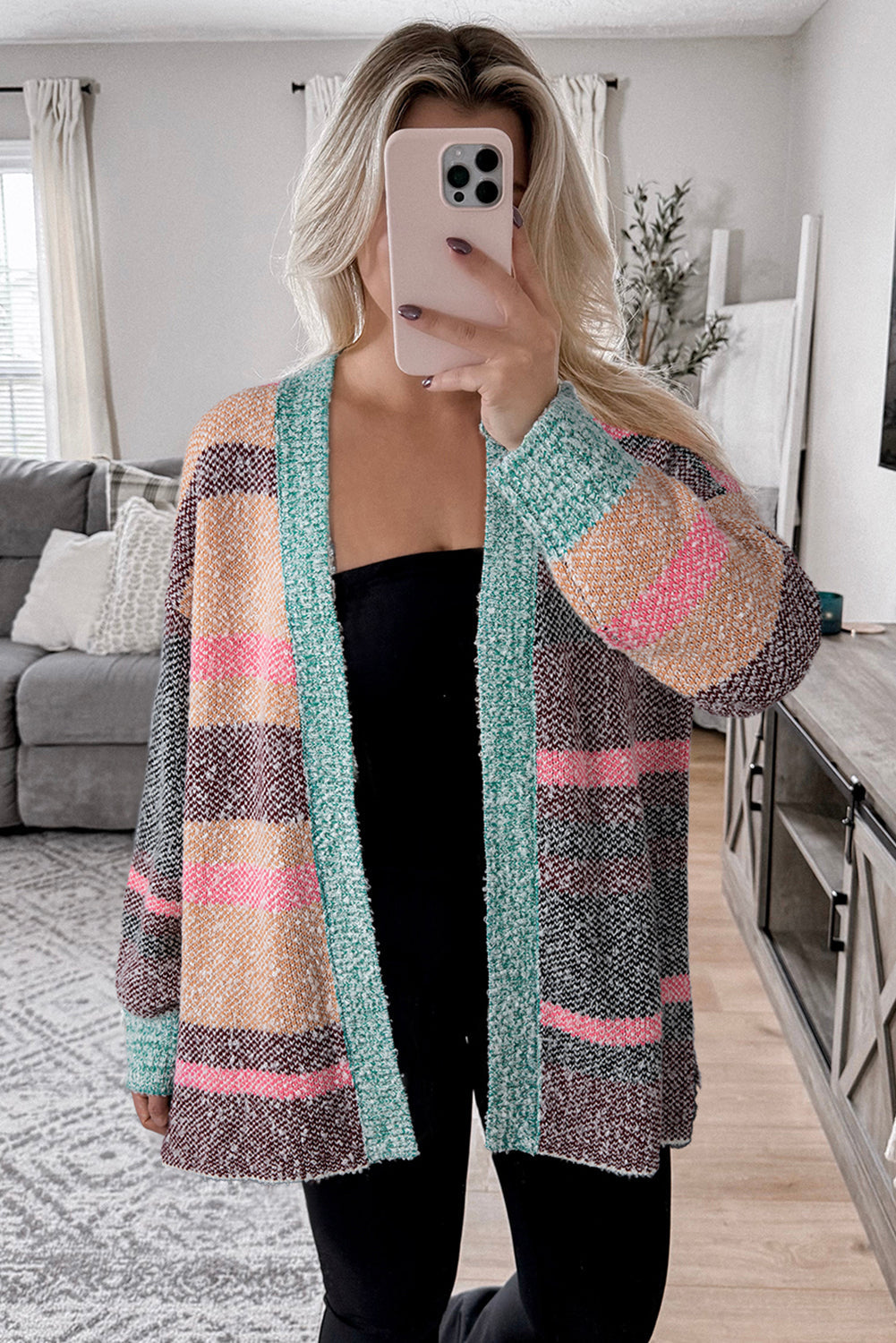 Multicolour Colour Block Striped Side Open Front Cardigan Dear-Lover Dropshipping