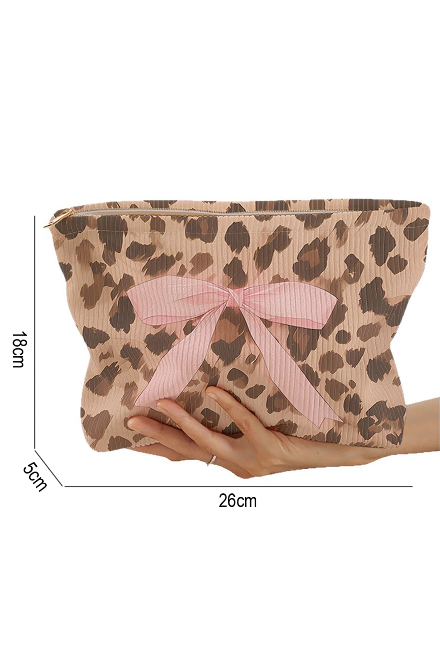 Camel Leopard Print Ribbon Bow Makeup Bag