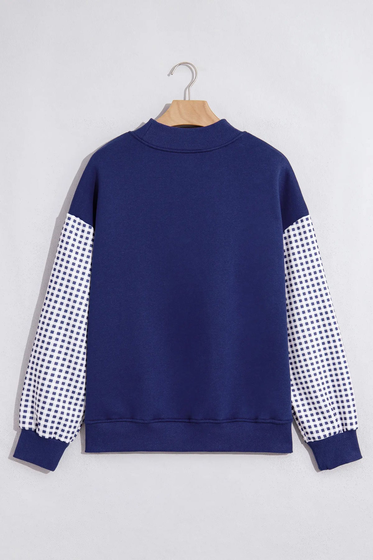 Plaid Sleeve Colourblock Loose Tunic Sweatshirt – Fiery Red