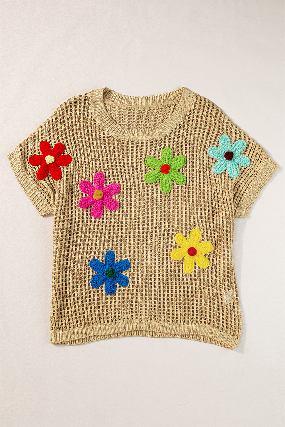 Light French Beige Crochet Flower Hollow-out Sweater eAura