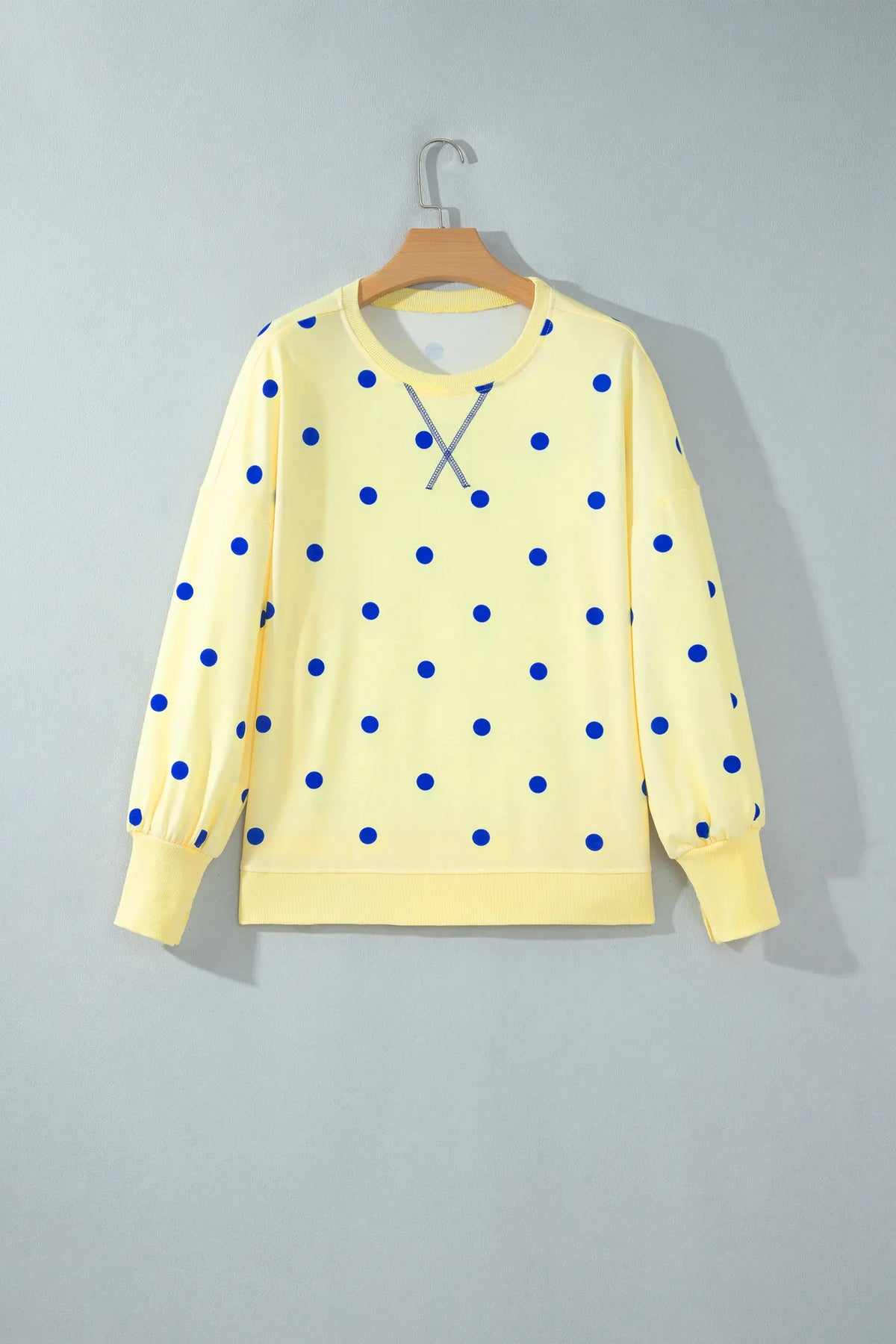 Polka Dot Loose Long Sleeve Split Hem Pullover Top – Yellow