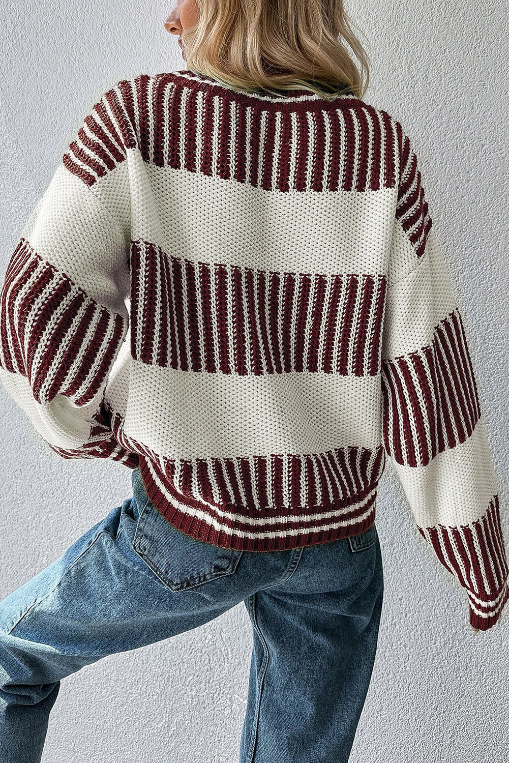 Two Tone Striped Patchwork Drop Shoulder Oversized Sweater eAura