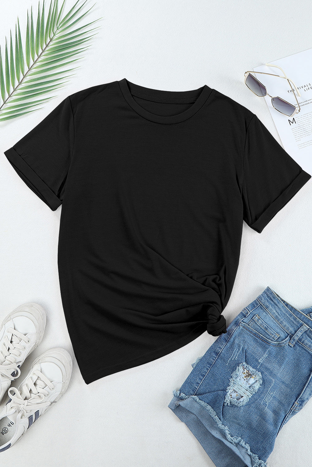 Casual Plain Crew Neck Tee T-Shirt