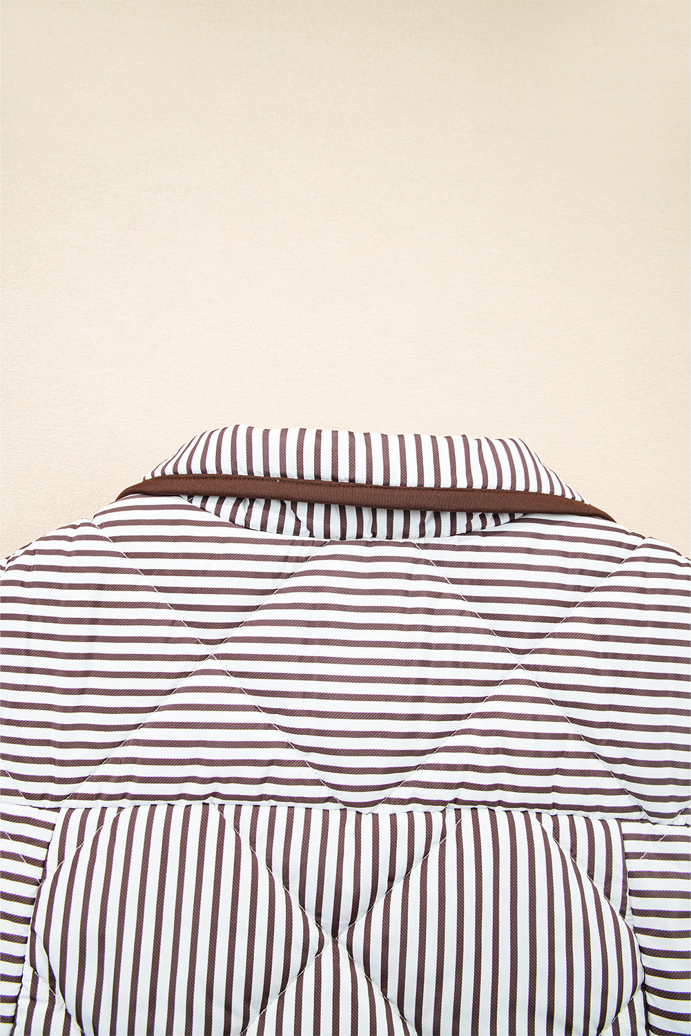 Brown Stripe Contrast Trim Snap Button Collared Vest - eAura